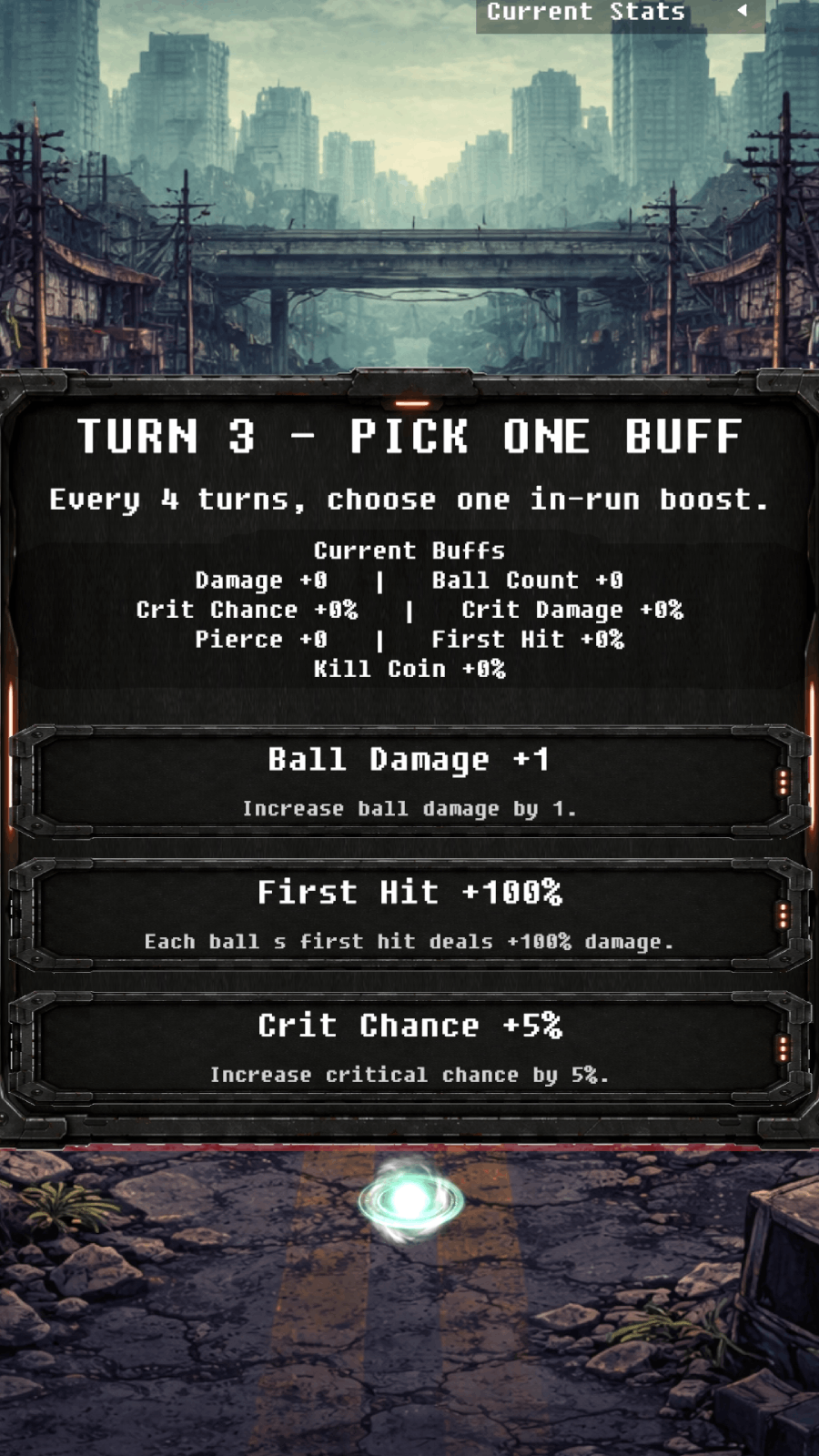 MonBreak English in-run buff selection screen