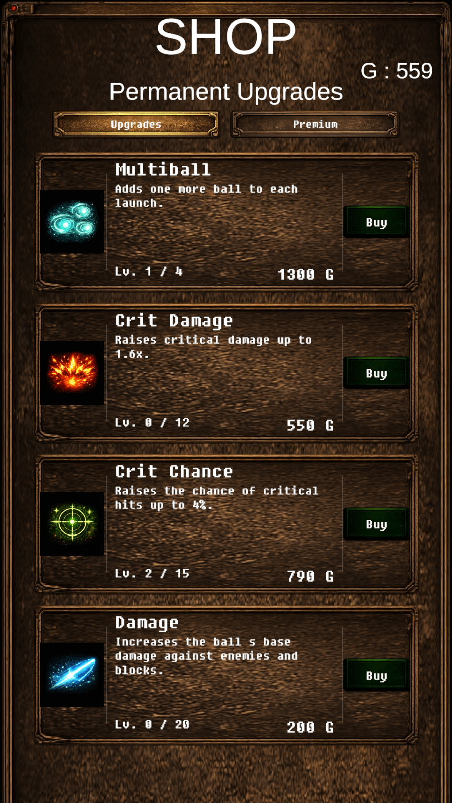 MonBreak English upgrade shop screen